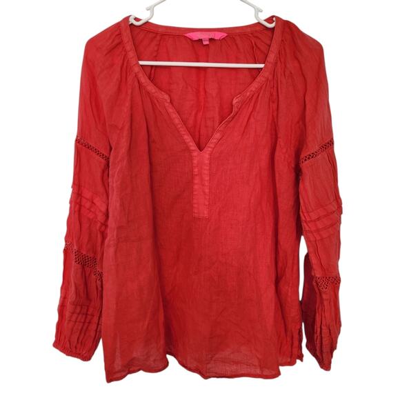 Lilly Pulitzer Linen Relaxed Top XS Cottage Beach Peasant Farmhouse Coastal - Picture 1 of 8